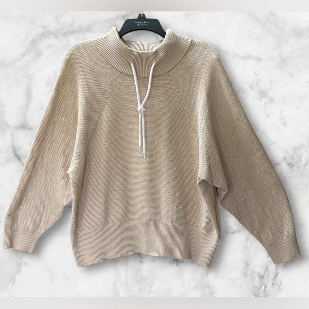 Varley Maceo Textured Knit Mock Neck Drawstring Pullover Sweatshirt Beige Size S - Picture 3 of 16
